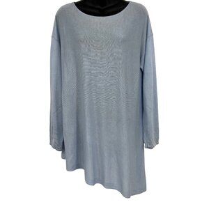 Eileen Fisher Knit Top Blue Medium M Knit Tunic Scoop Long Sleeve Women GUC